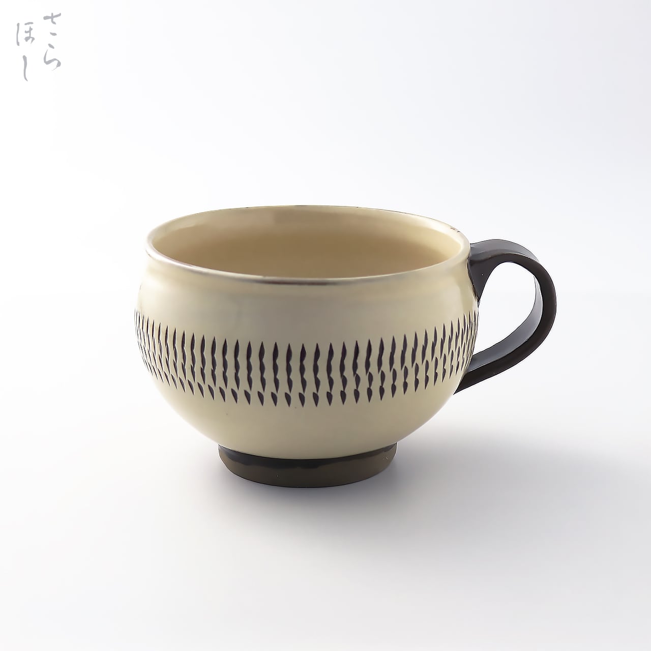 再入荷】小鹿田焼 小袋窯 手付スープカップ 中央飛びかんな 白 口径約