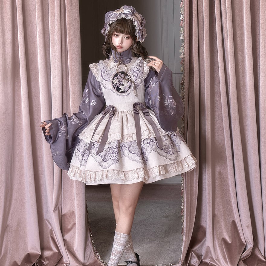和ロリ 花柄羽織 ボリューム袖 クラシカルロリータ 和風メイド服【予約