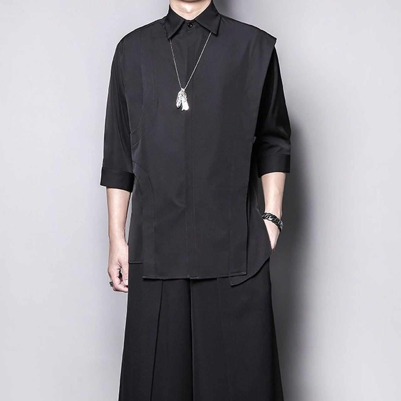 Japanese-style asymmetrical short-sleeve shirt(MT1570)
