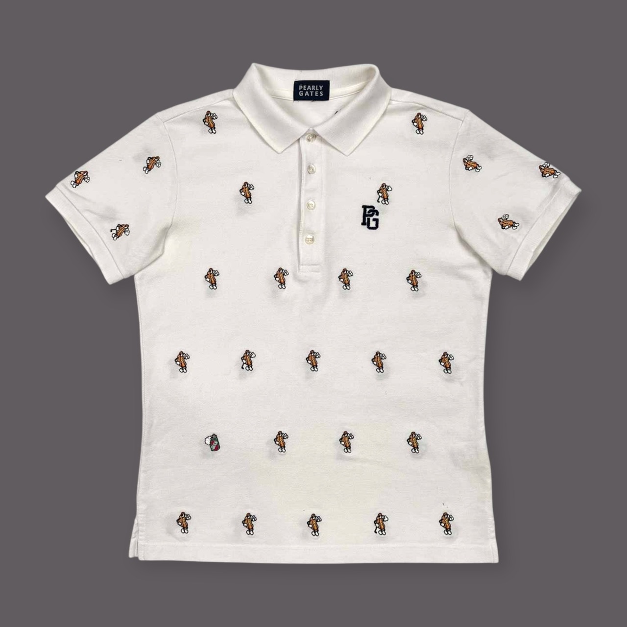 PEARLY GATES パーリーゲイツ ホットドック刺繍 半袖 ポロシャツ サイズ 3 /ホワイト/メンズ/ゴルフ