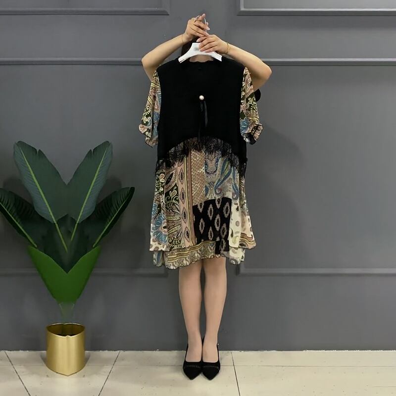 レーススタンダードパターンドレス 薄手 レトロ ヨーロピアン ステッチ ミックスインファッション13001103666