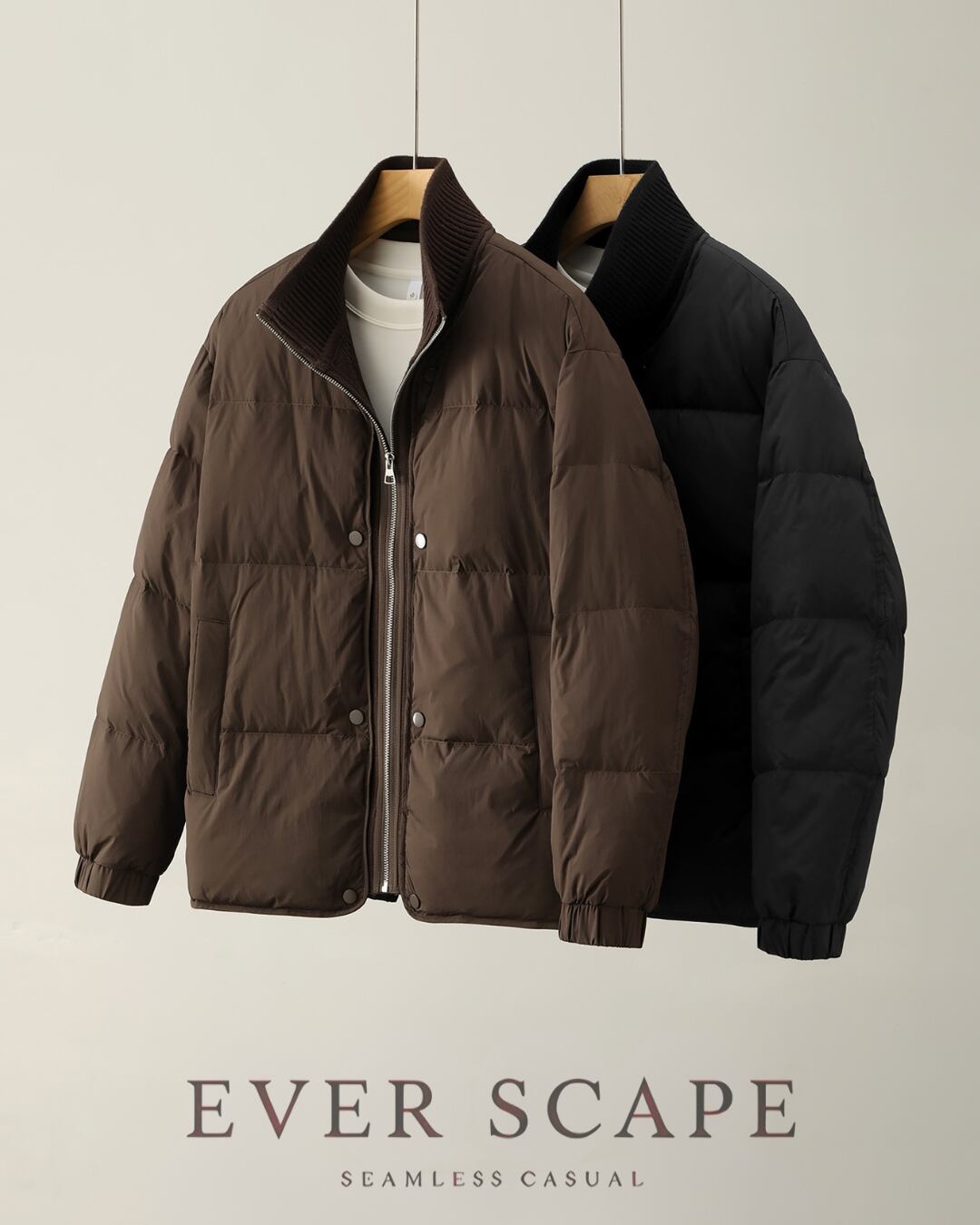 オールドファッション リブネックダウンジャケット 2色 A0073