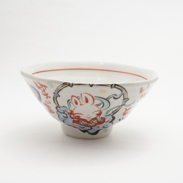 【夕立窯】夕立うさぎ飯碗　大　雷神　17-A