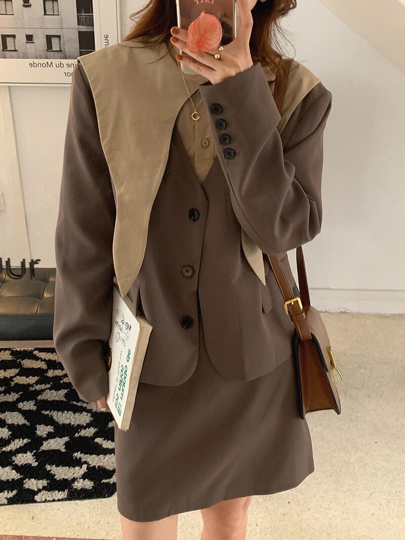 カラーシャツ ブレザー スカート オータム ロング 秋物 ビッグFスモールZ韓国44203958270