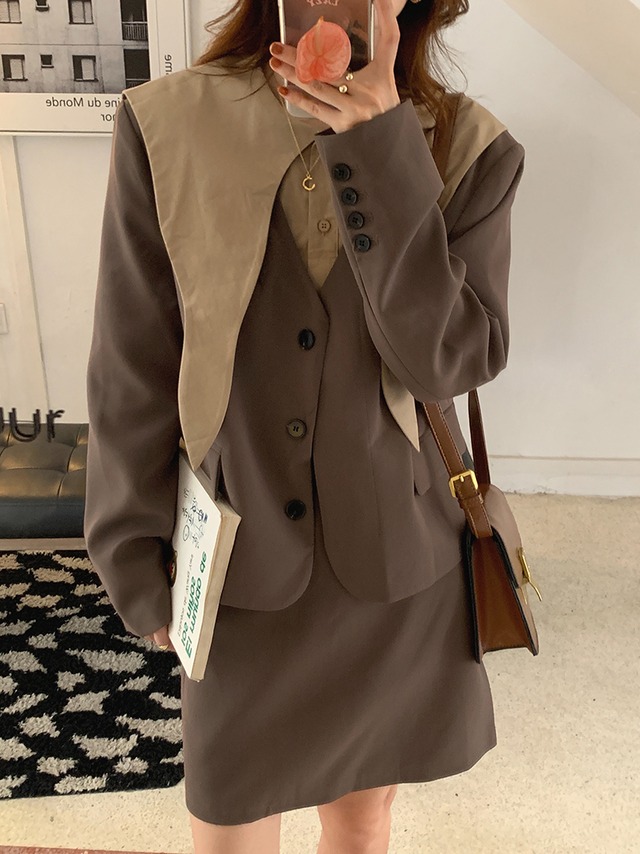 カラーシャツ ブレザー スカート オータム ロング 秋物 ビッグFスモールZ韓国44203958270