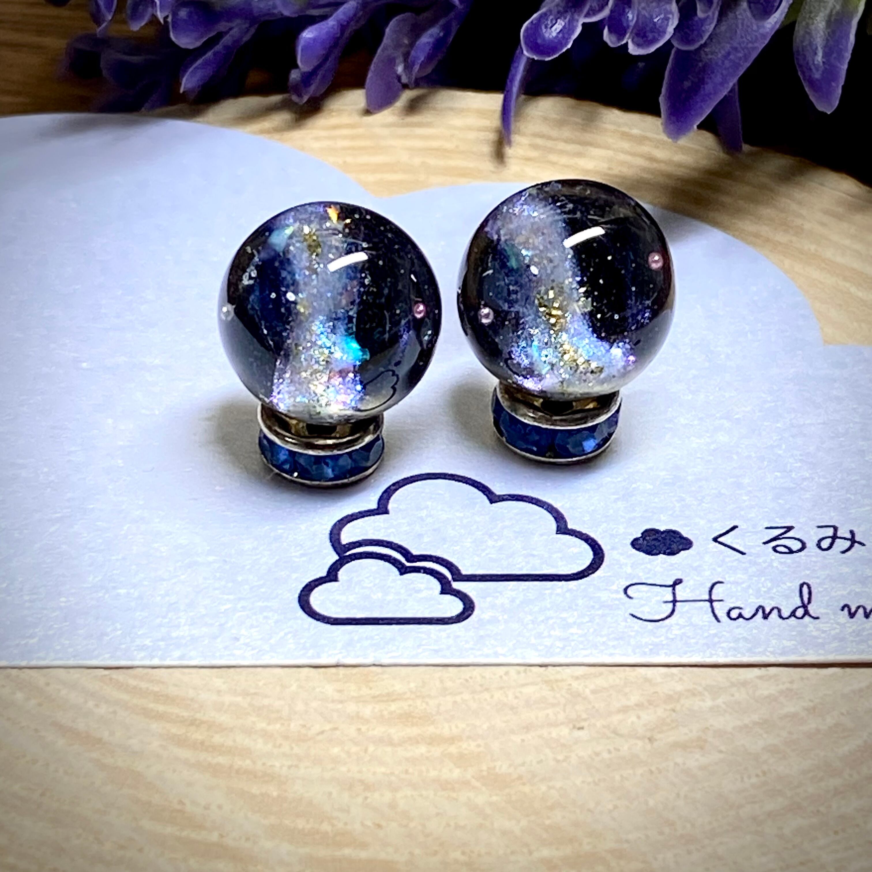 レジンキャッチ式ピアス 銀河 天の川 12mm サージカルステンレス