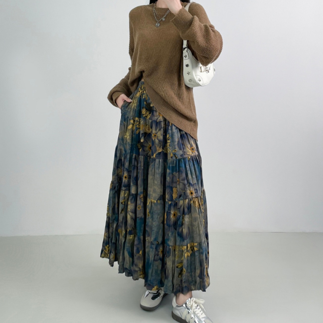 花柄プリーツAラインスカート W00982