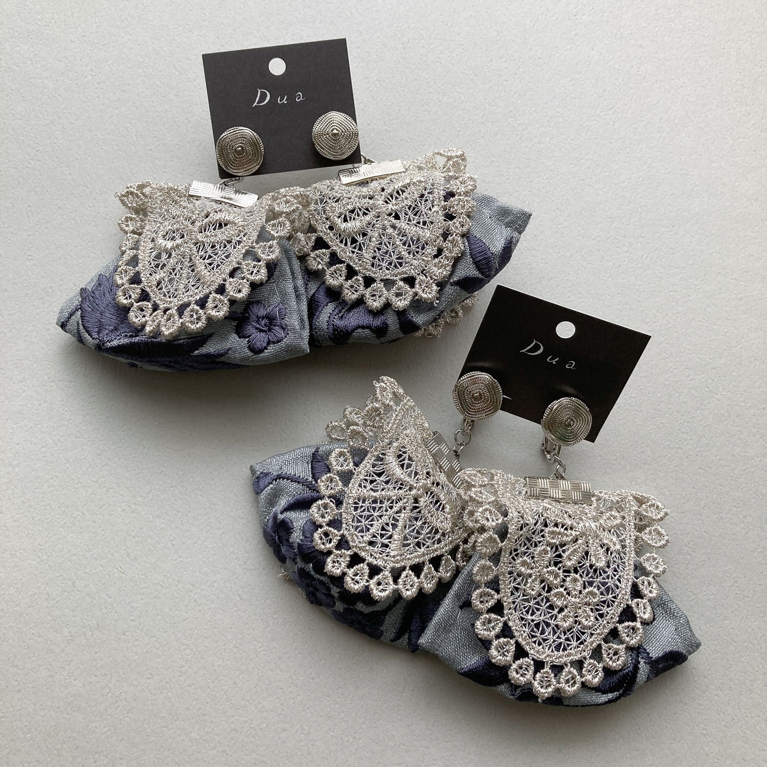 再販2フリンジピンクグレーピアスイヤリングツイードリボンタッセル