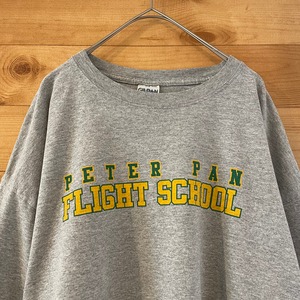 【GILDAN】プリントTシャツ ロゴ バックプリント peter pan's flight school グレー XL ビッグサイズ us古着