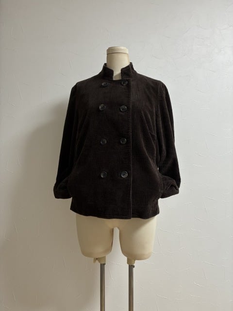 Corduroy Stand Collar Double Breasted Short Jacket