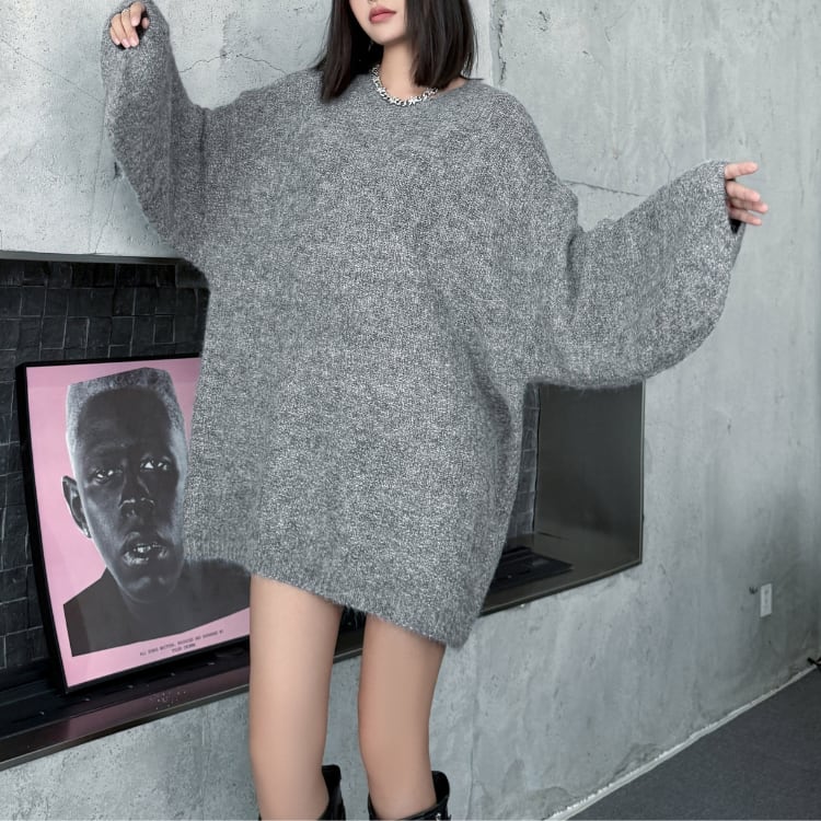 モヘアタッチ オーバーサイズニットワンピース ◆4col R30306