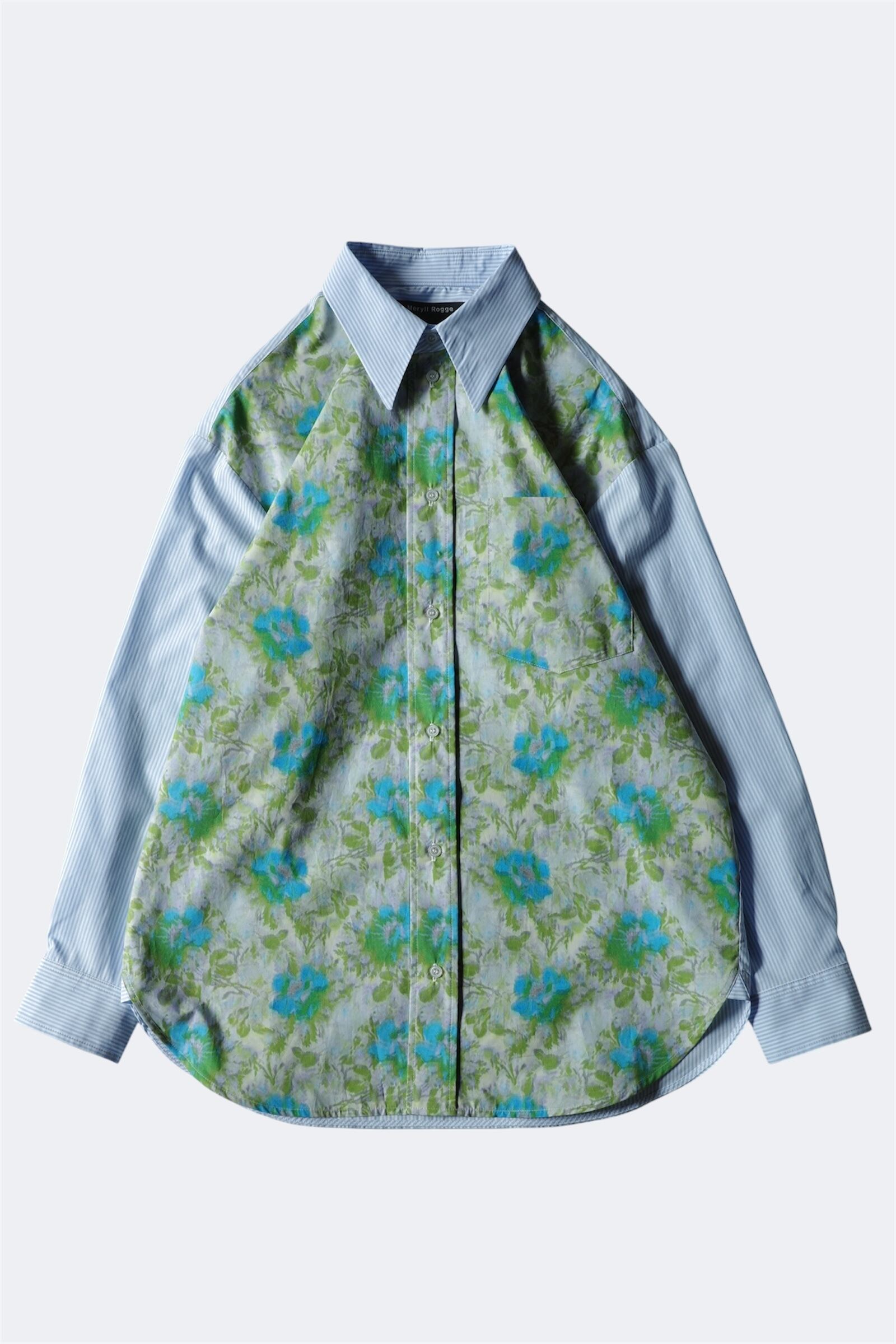 Meryll Rogge【COMBO CLASSIC SHIRT W/FORMAL COLLER -GREEN/ BLUE/ WHITE-】
