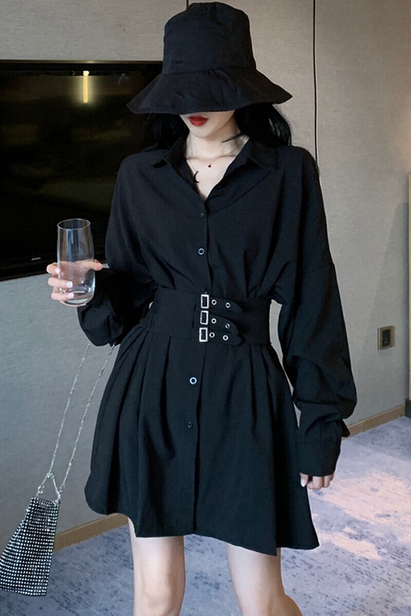 スタイルホワイトシャツ オータムウェストルーズトップス カラー ロング 秋物 ガールズファッション15618583098