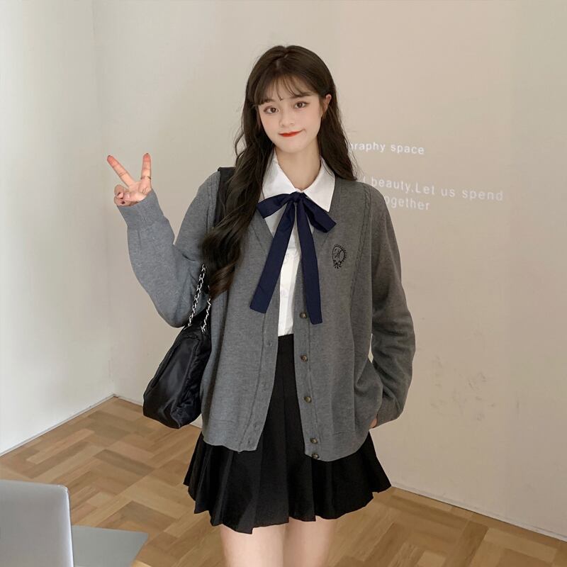 スタイルグレーセーター コート スプリングオータムスタンダードルーズニットカーディガン レトロ 春物 秋物 試着室8833544573