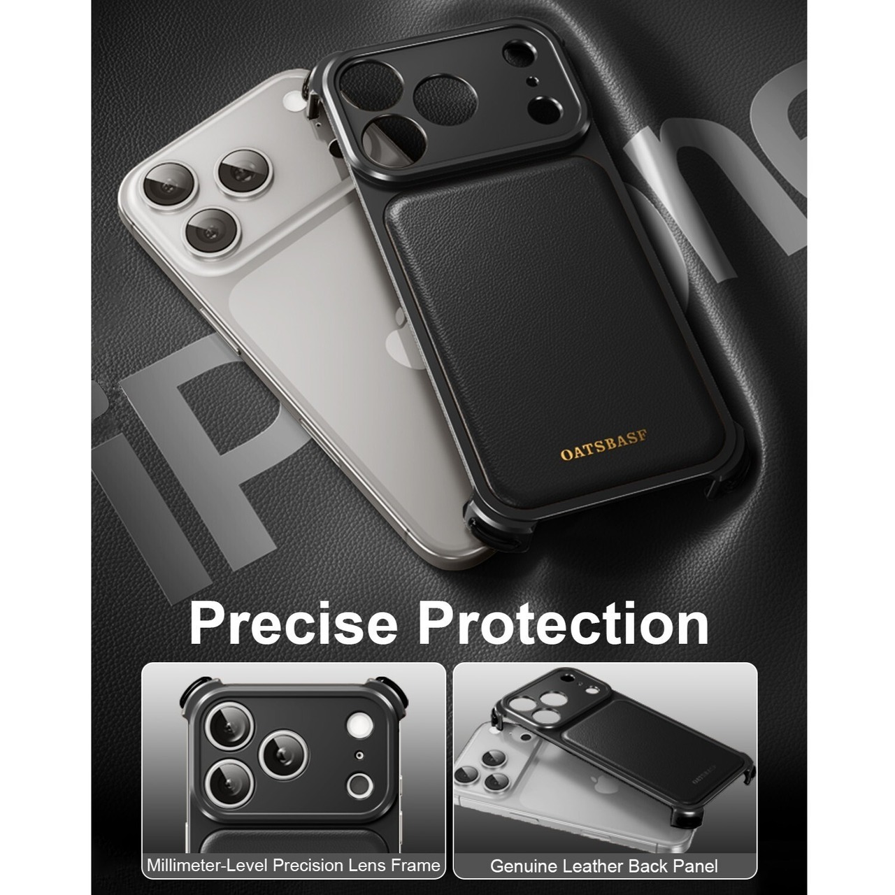 ◆iPhone17 Pro/Pro Max◆ Metal × Genuine Leather Back Panel Phone Case / メタル 本革 レザー バックパネル スマホケース