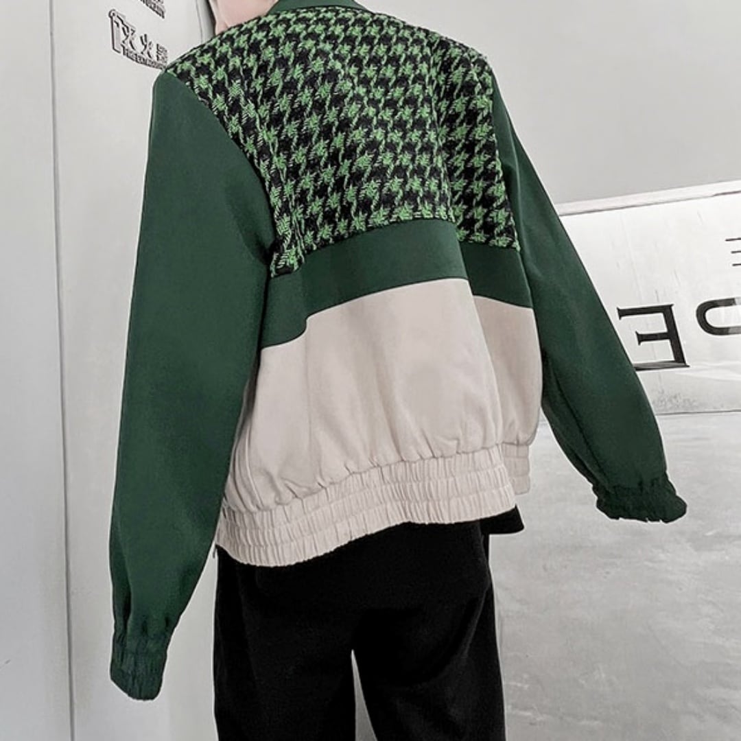 韓国 メンズジャケット チェック 千鳥格子 ダブル 肩落ち ダブルジップ 千鳥格子柄ジャケット 2カラー D10058 | 韓国