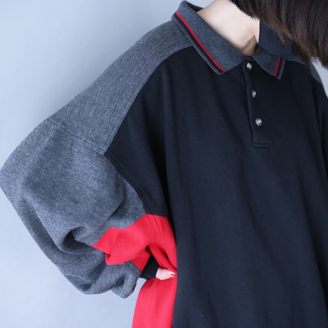 3-tone switching design XX over wide silhouette sweat pullover