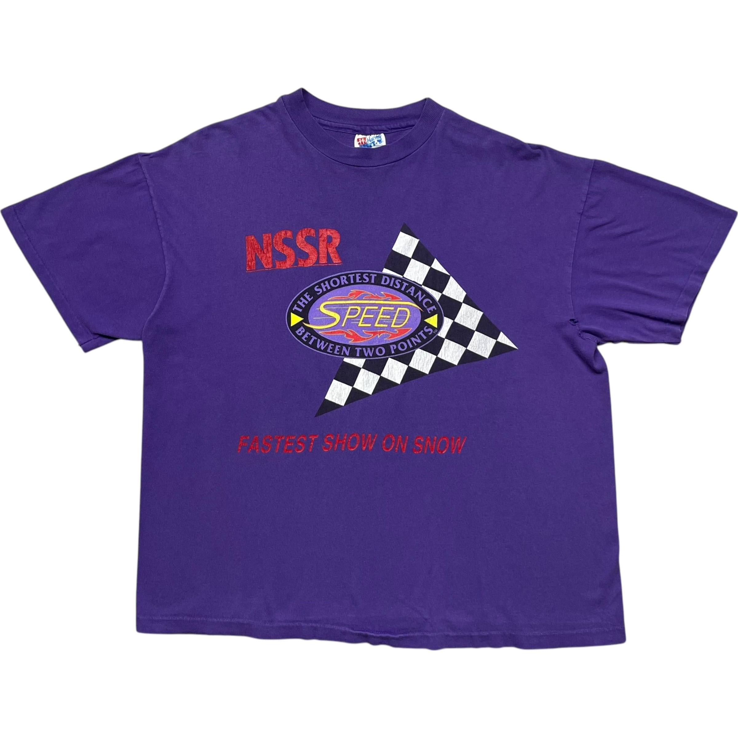 《L》Hanes ヘインズ Tシャツ レーシング プリント パープル シングルステッチ USA製 90年代 vintage no.7262