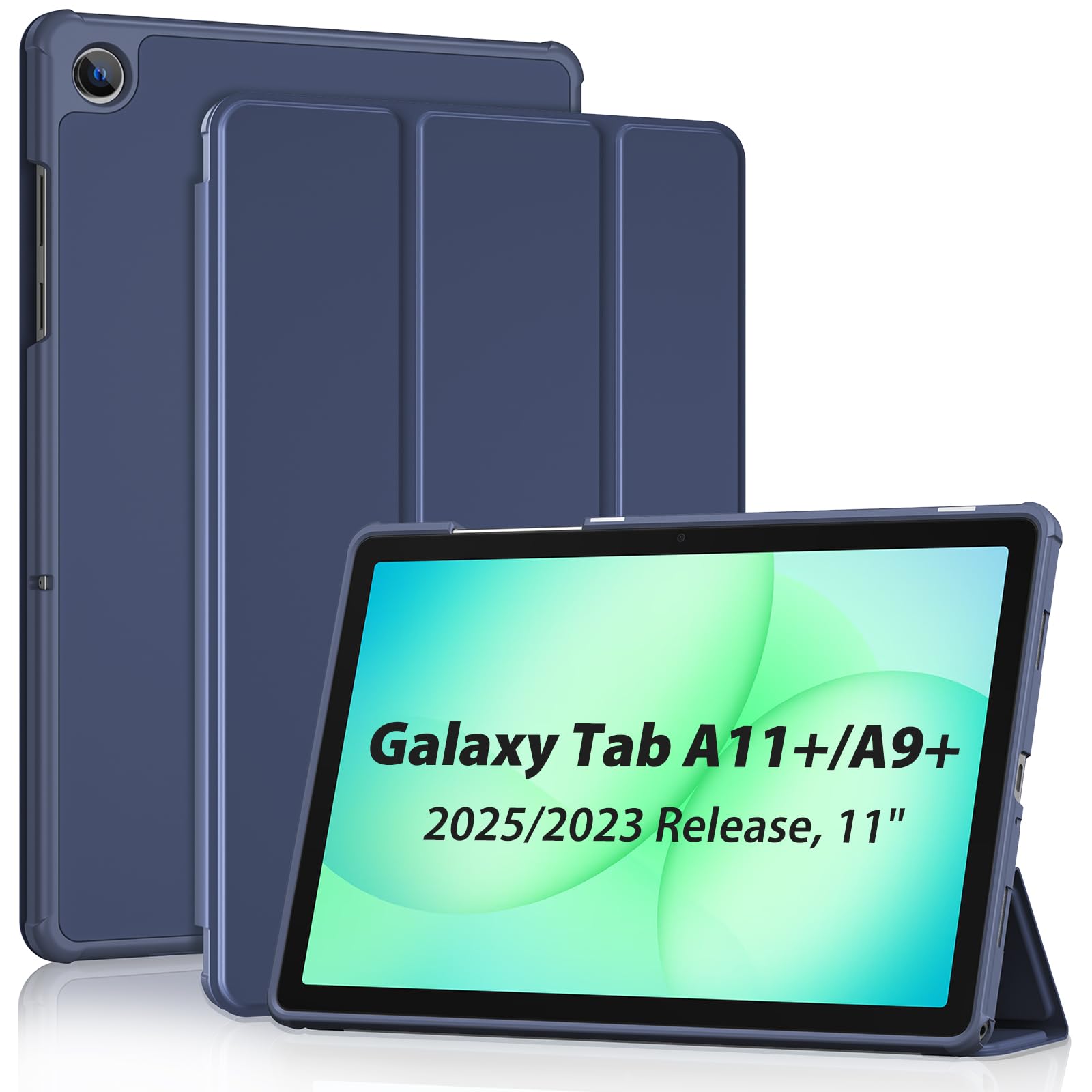 ProCase Galaxy Tab A11 Plus ケース マグネットカバー スタンド機能 透明バック 耐衝撃 三つ折り 自動スリープ -ネイビー