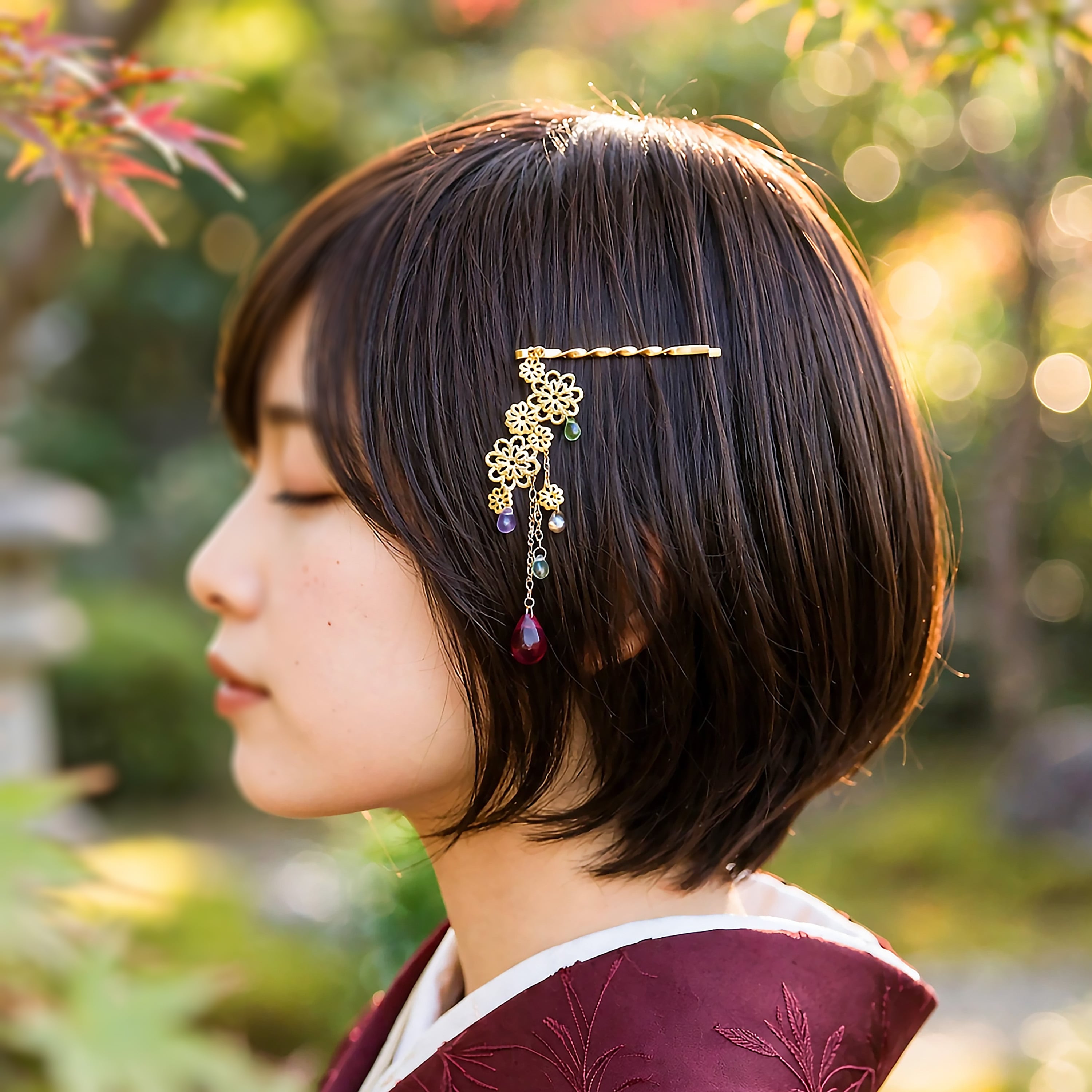 ヘアピン「かわす、かさねる」【チェコビーズ】軽量快適・ショートヘアも簡単アレンジ。