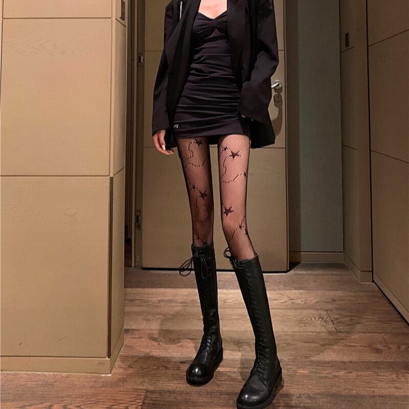 ブラック薄手ストッキング レディーススプリングオータムスタイルレースソックス ネット 春物 秋物 タイツ YY-ファッション63888534618