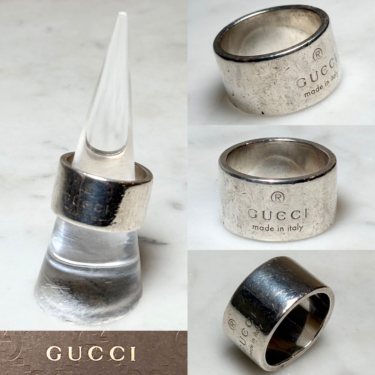 GUCCI heavy gauge silver wide logo ring