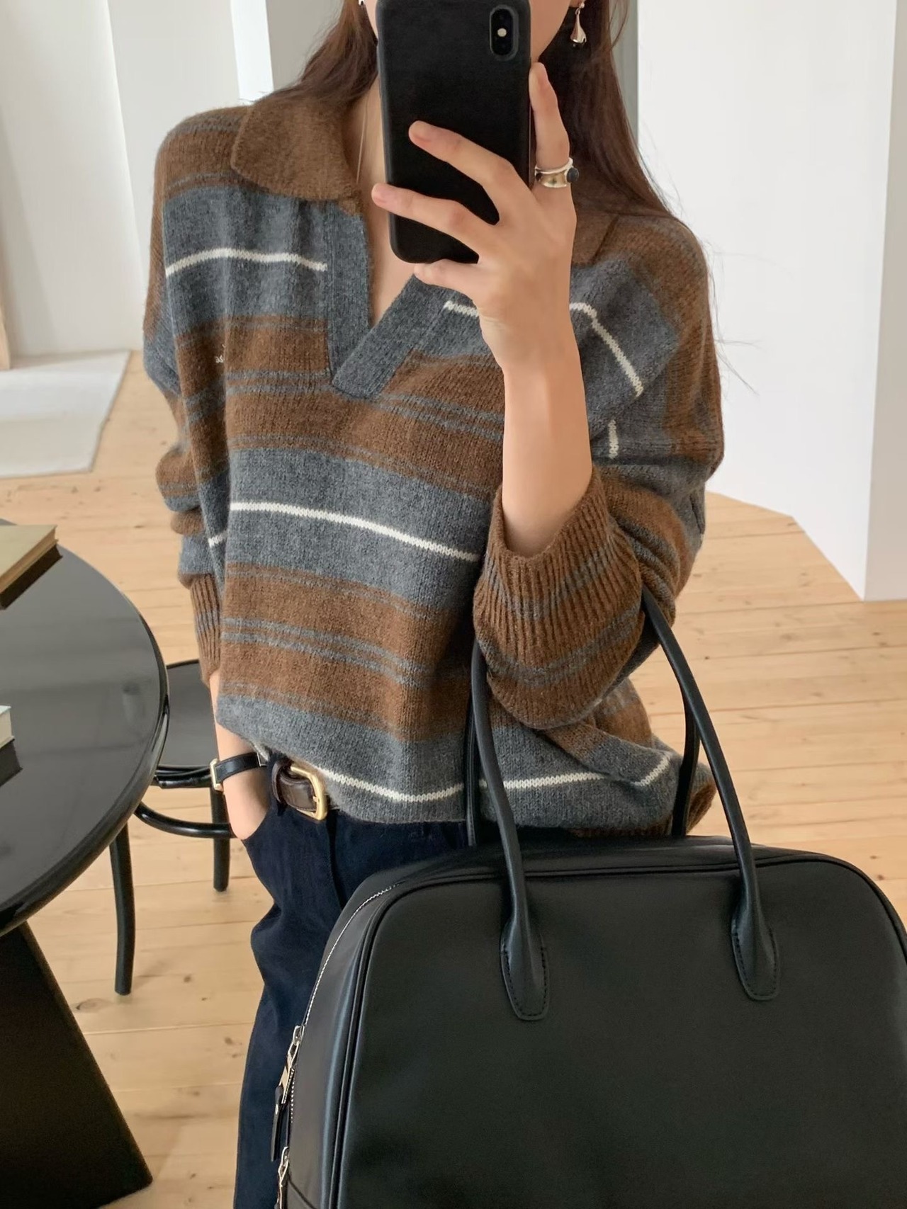 (予約) signature / Swan boarder collar Knit 2color