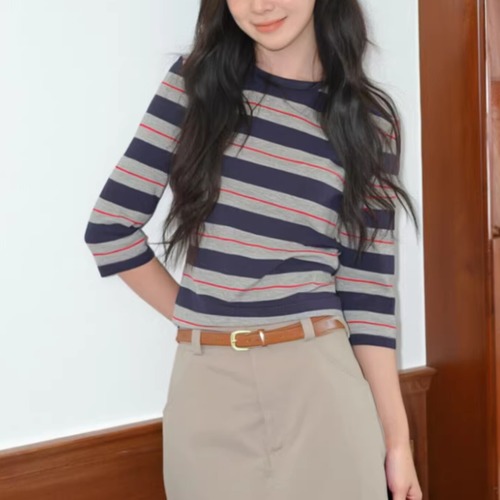 ボーダー柄７分袖カットソー ・76140