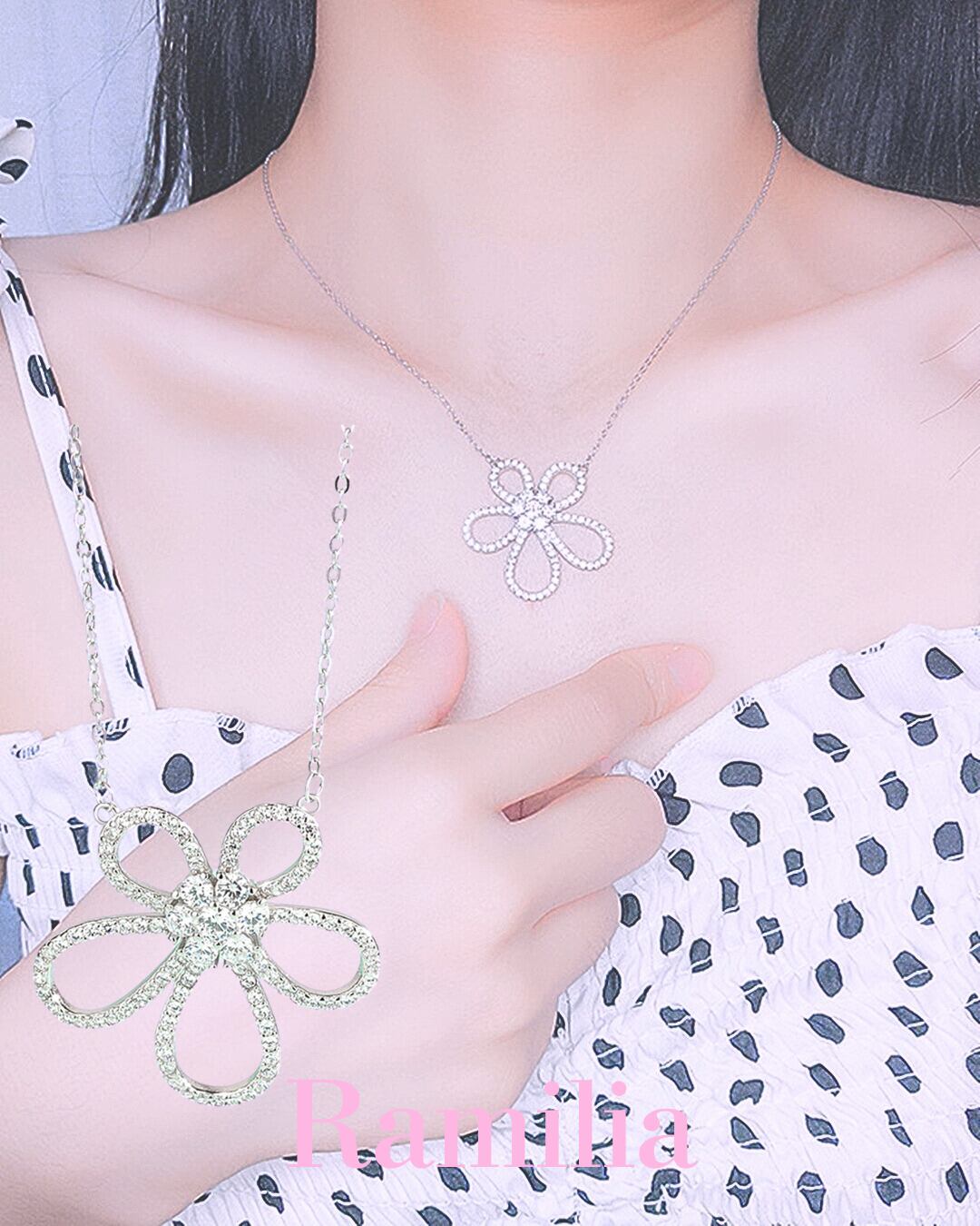 オープンフラワーダイヤモンドネックレス大(2 colors) R2406196