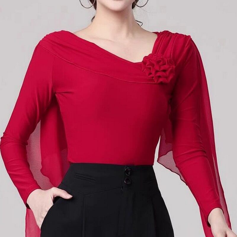 フラワーショルダー シフォンデザイントップス(レオタードタイプ選択可) ds0991