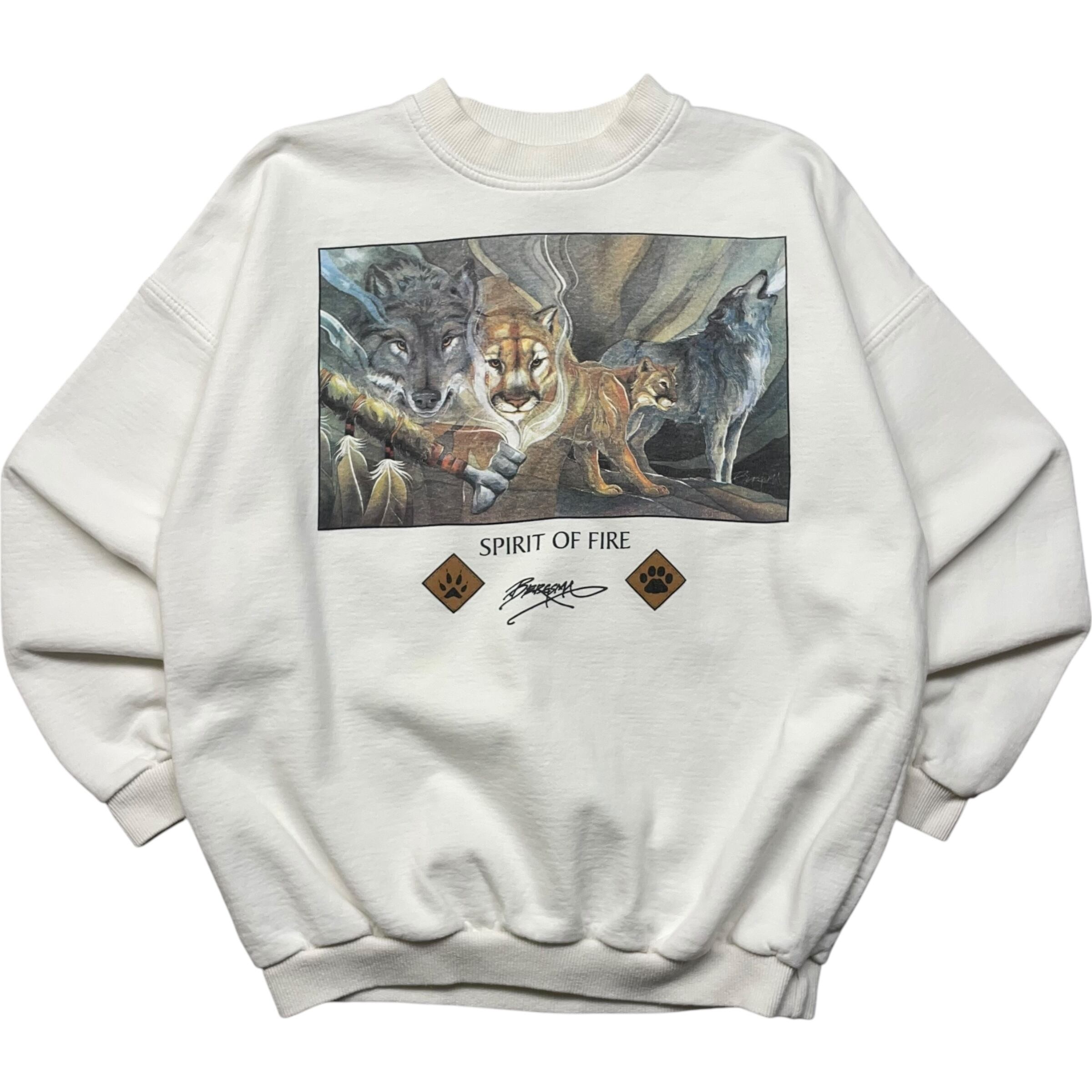 《L》 King Fashions スウェット アニマルプリント ホワイト 90年代 vintage no.5546