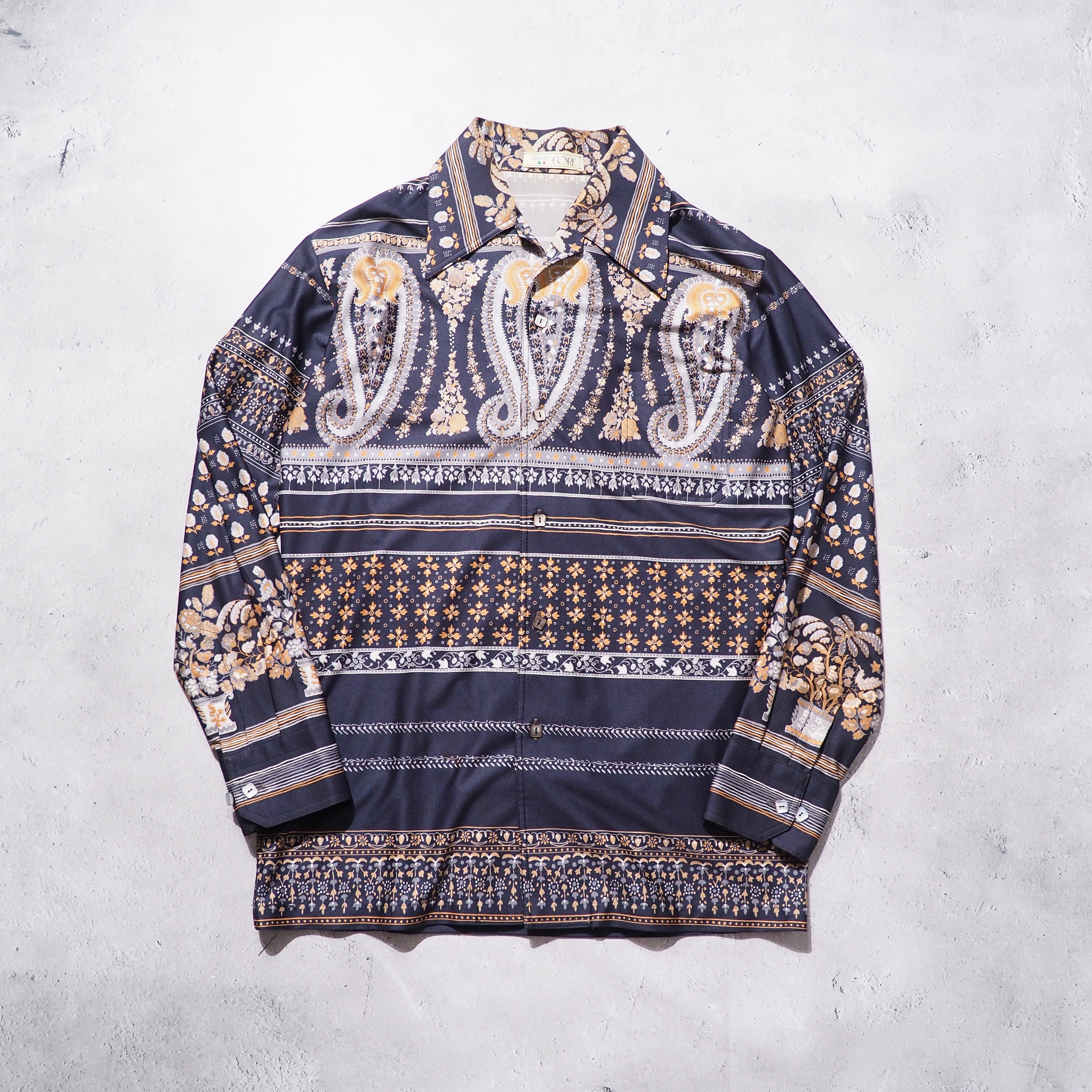 1970 - 80s " 儚美 " Beautiful Flower Pattern vintage Open collar shirt