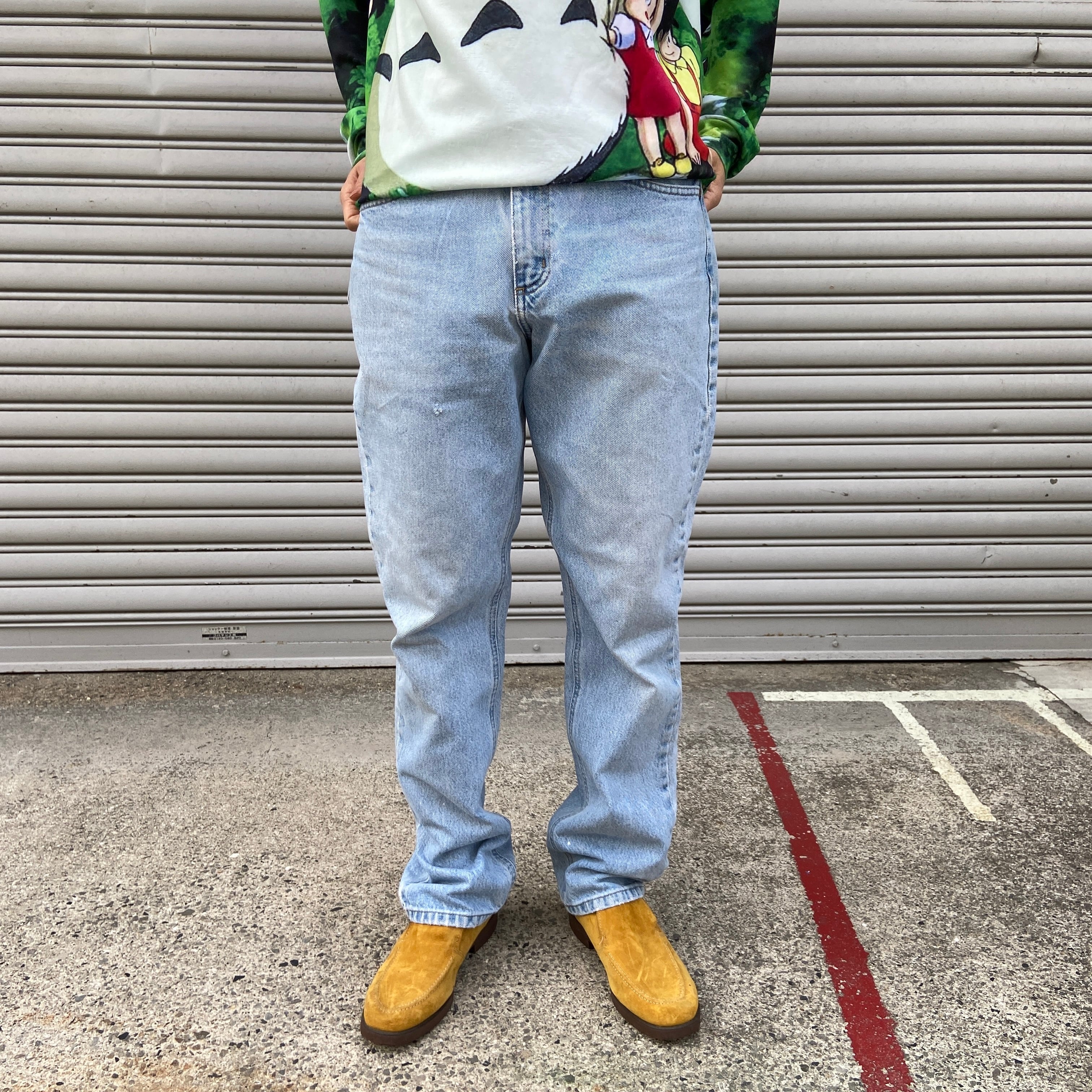 送料無料』90s carhartt ブルーデニムパンツ w32 ストレート レザー