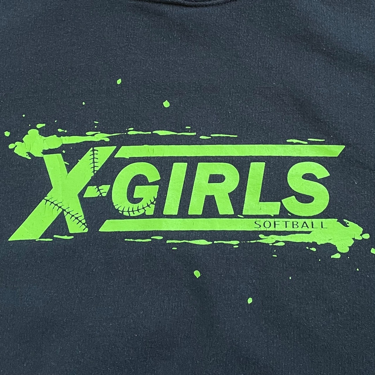 GILDAN パーカー プルオーバー スウェット フーディー X-GIRLS SOFTBALL ソフトボール ロゴ プリント バックプリント 黒 M us古着