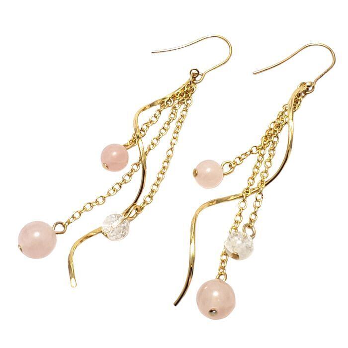 恋愛運 出会い運 パワーストーン ピアス ローズクォーツ レインボークォーツ 天然石 ハンドメイド アクセサリー ゆらゆら かわいい おしゃれ プレゼント 大人気 金属アレルギー 対応 チタン イヤリング 変更可 ギフト 幸運 ラッピング無料 送料無料