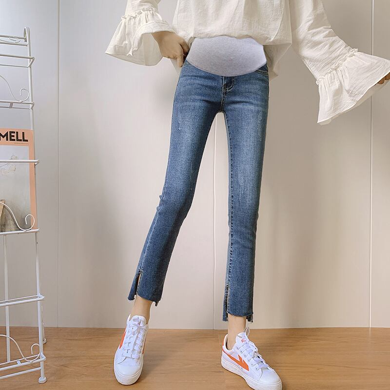 【新作】【送料無料】 9052021春夏9/10デニムマタニティジーンズエラスティックウエストベリーペンシルパンツ服妊娠中の女性妊娠中のズボン 伸縮 スプリング 春物 サマー 夏物 AL expec466405537397