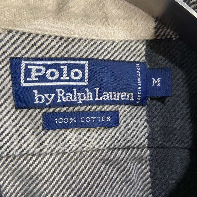 90s Ralph Lauren ヘビーネルシャツ　マチ付き　M 黒白ベース