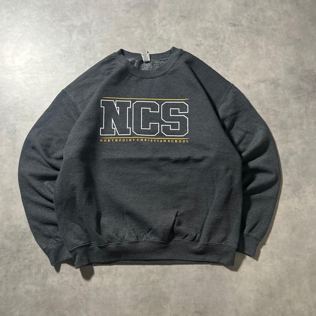 GILDAN NCS ヴィンテージ グレー プリントロゴ デザイン スウェット