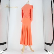 社交ダンス 衣装 スタンダード 上下セット ツーピース レッスンウェア パーティ衣装 シンプル オレンジ系 ICHIOKU イチオク ラインストーン 長袖 体型カバー フレアスカート ダンスウェア 女性用 ダンスレッスン スタイリッシュ おしゃれ 新作 着心地良い 伸縮性 ポリエステル ポリウレタン 上下セットアップ 別売り不可 ラインストーン付き 軽量 快適 オレンジカラー