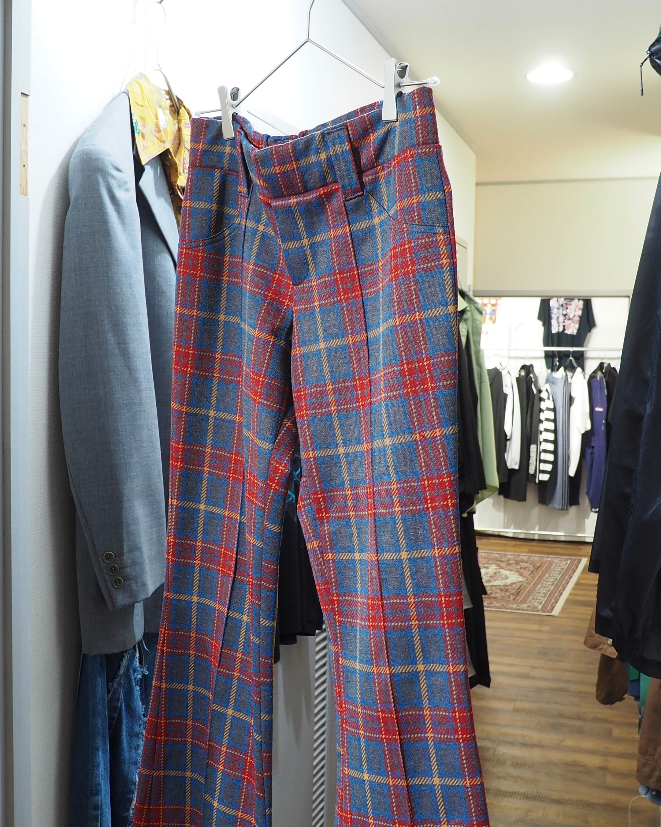 1970s ” H BAR C ” Beautiful Tartan check pattern vintage Flare pants