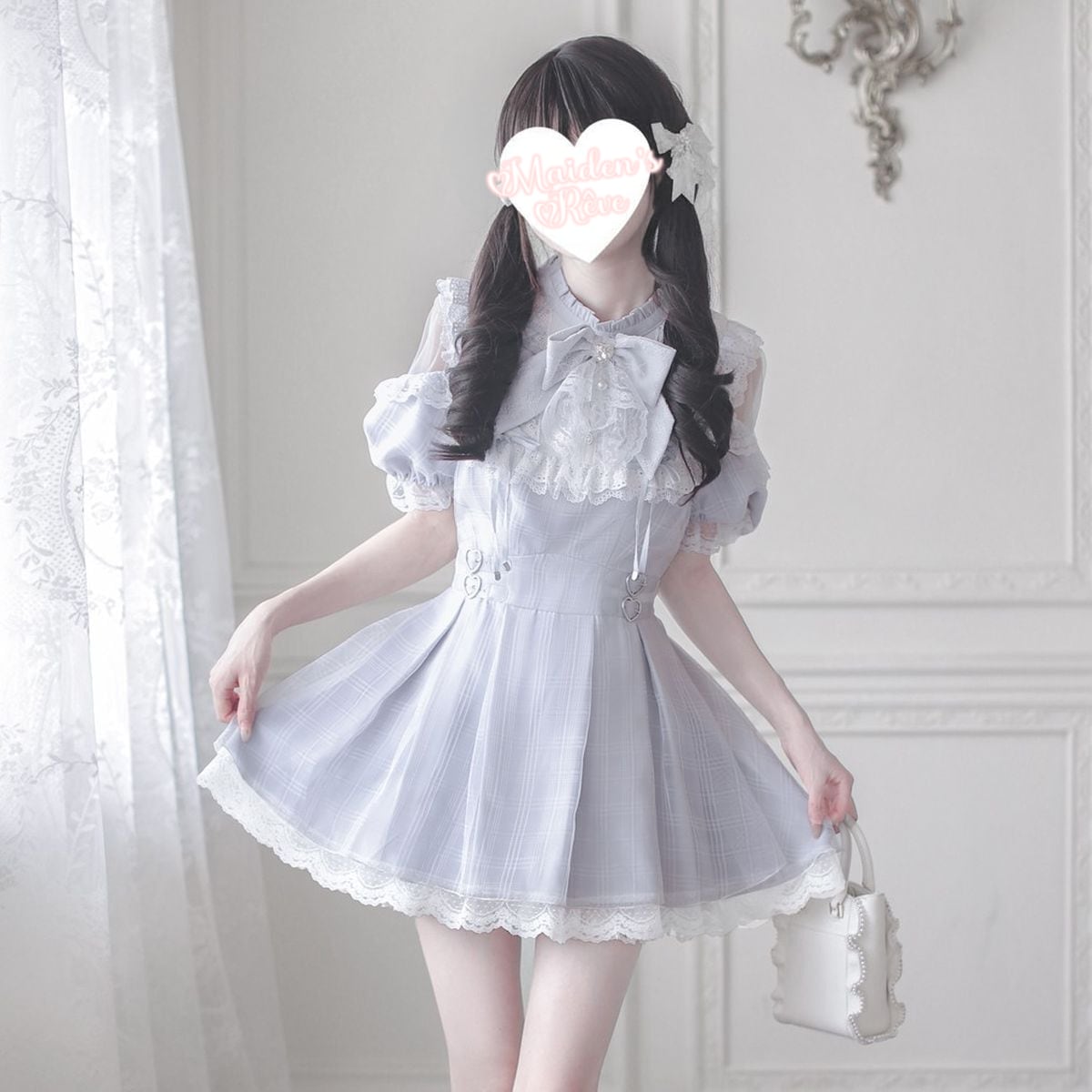 天使界隈オープンショルダーワンピース（グレーブルーver