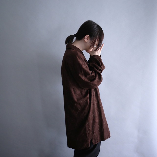 random grid stitch work design XXXL over size fake suede shirt