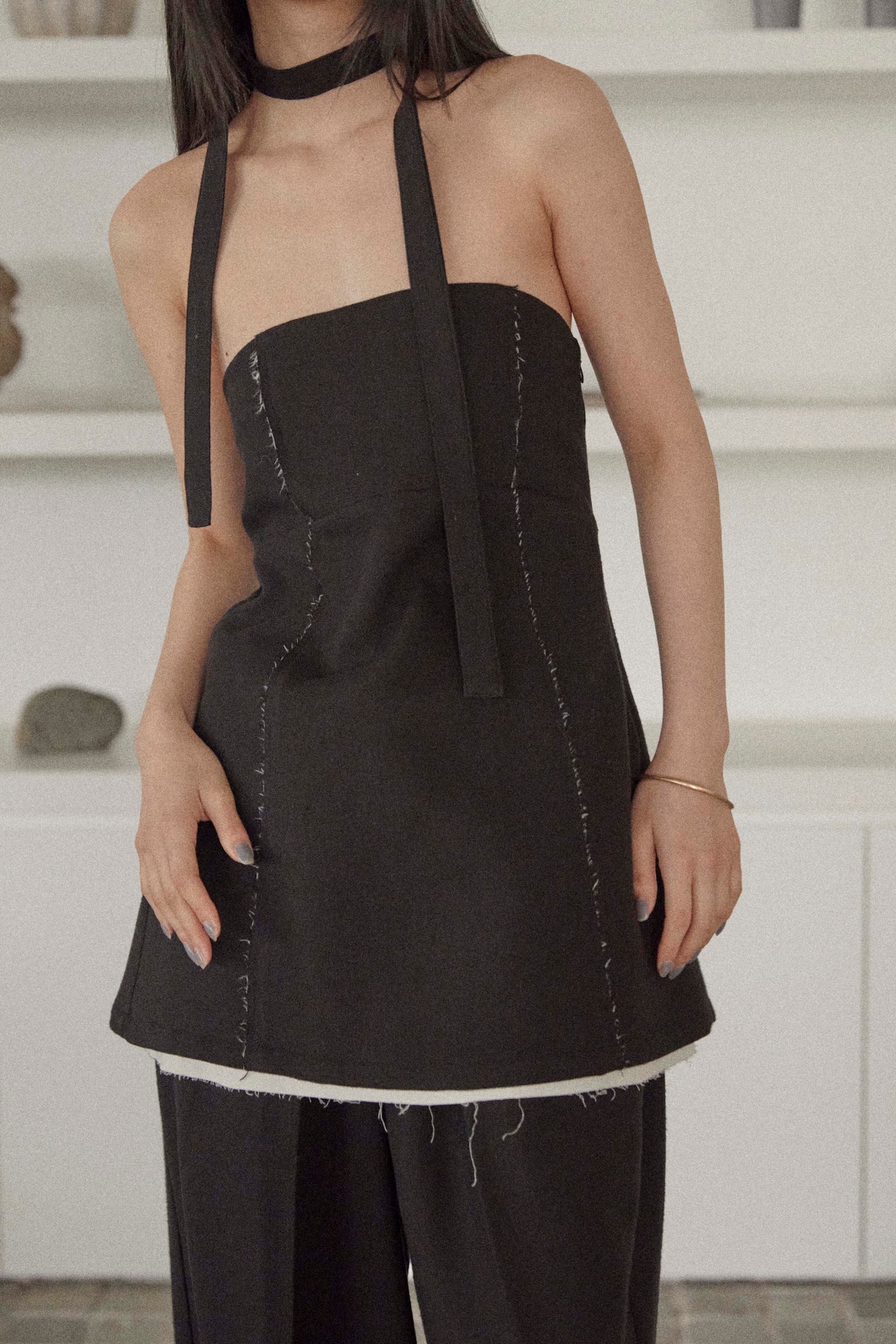 DU250503 linen like layered bare tunic【残り3点】