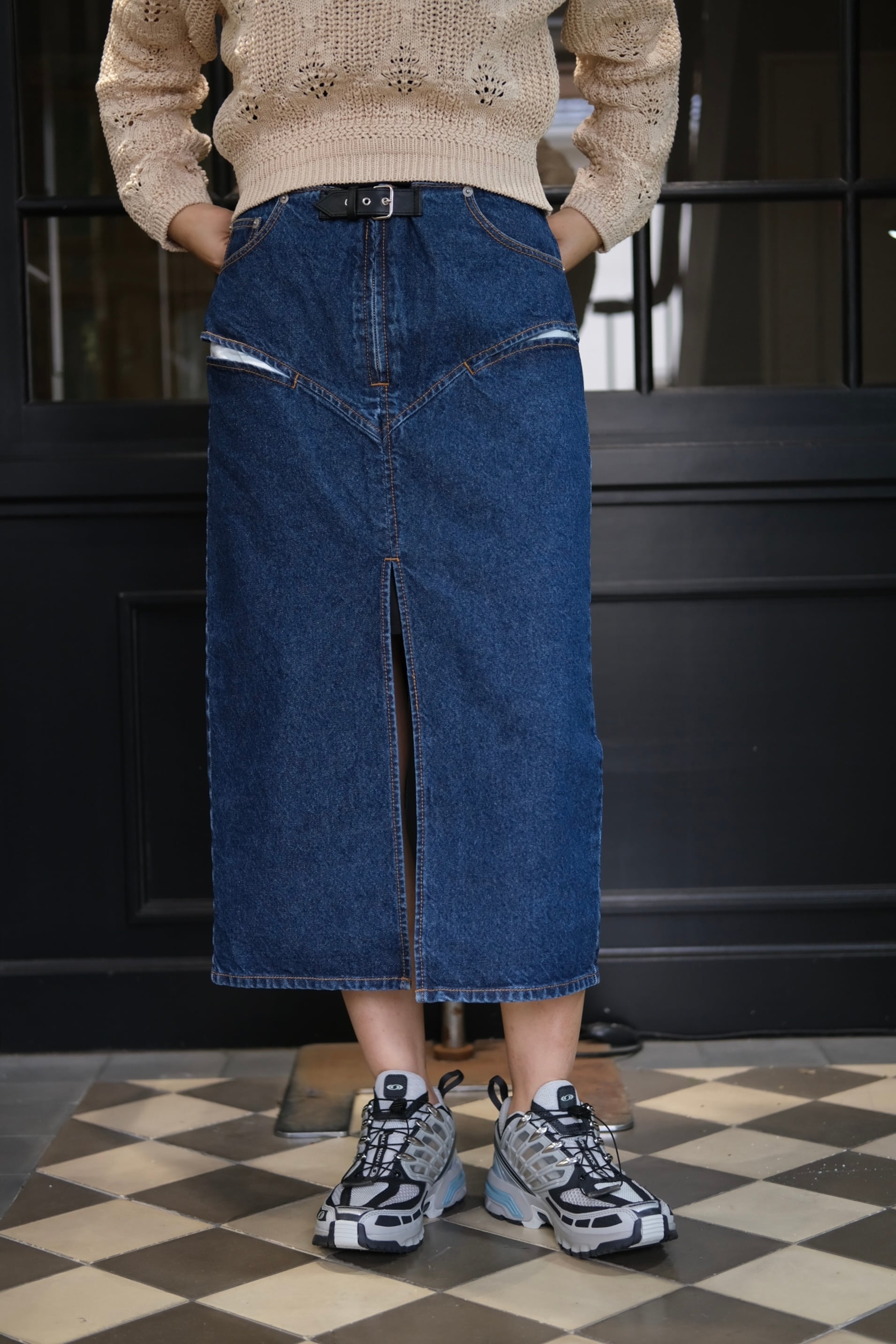 FETICO】CUT-OUT DENIM MIDI SKIRT - indigo - | loop
