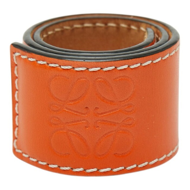 ロエベ アナグラム スラップ エンボス ブレスレット バングル オレンジ レザー レディース LOEWE 【中古】