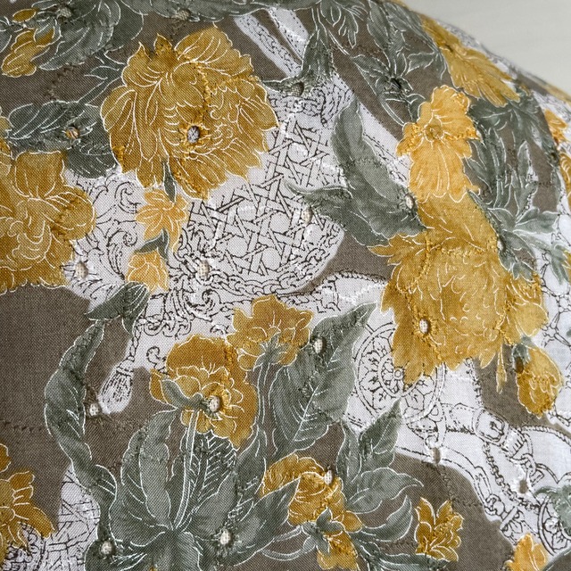 mustard yellow floral peplum blouse 〈レトロ古着 マスタードイエロー 花柄 ペプラムブラウス 日本製