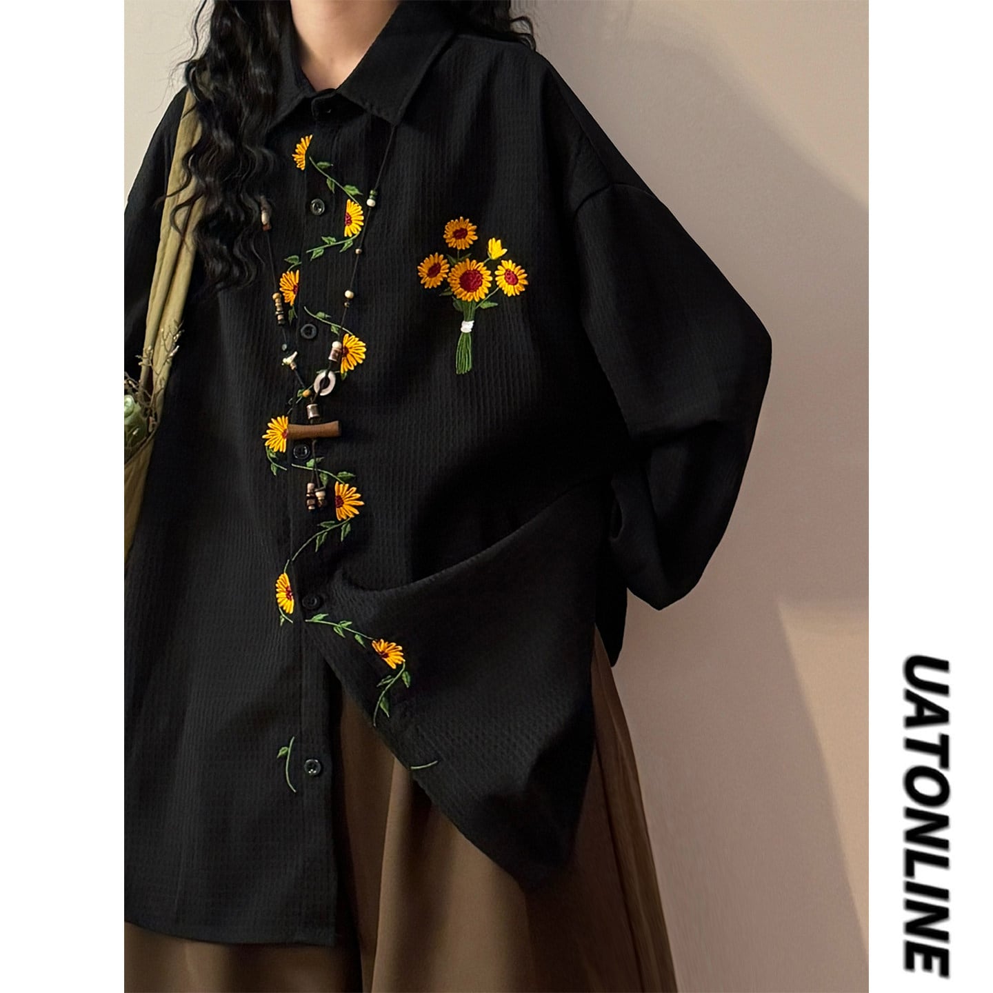 ♥向日葵刺繍シャツ！【UATONLINEシリーズ】☆シャツ☆ ユニセックス