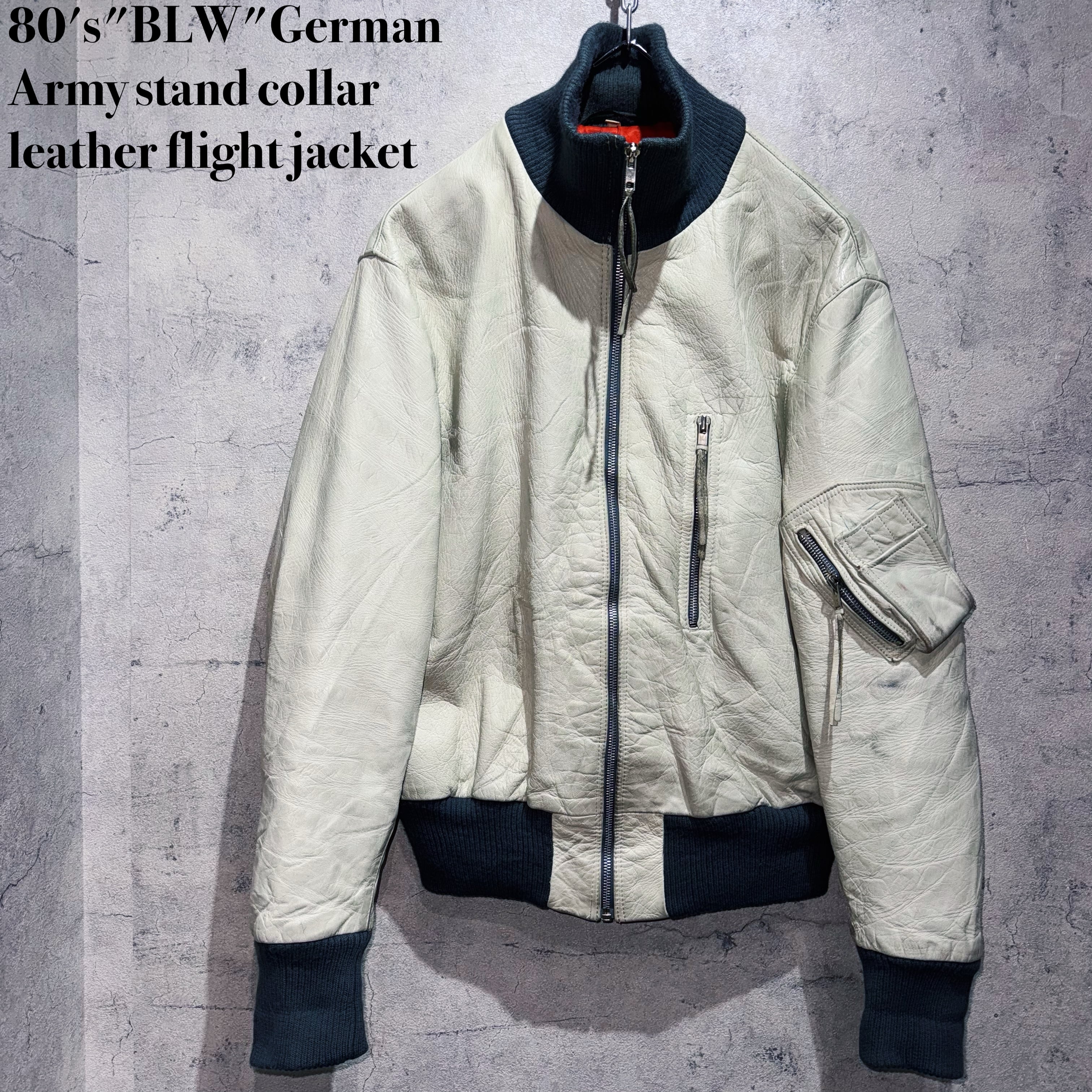 80's"BLW"German Army stand collar leather flight jacket