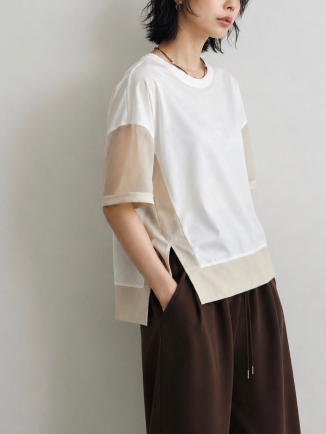 大人の遊び心が効いたシアースリーブバイカラーTee
