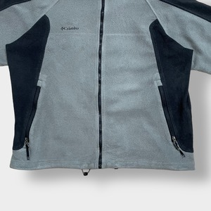 Columbia 90s 訳あり フリースジャケット XL ビッグサイズ ジップアップ フルジップ アウター コロンビア アウトドア ワンポイント 刺繍ロゴ 切替 ラグランスリーブ US古着
